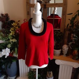 ETOILE, Rayon Blend, Scoop Fur Collar Pullover, Size Large